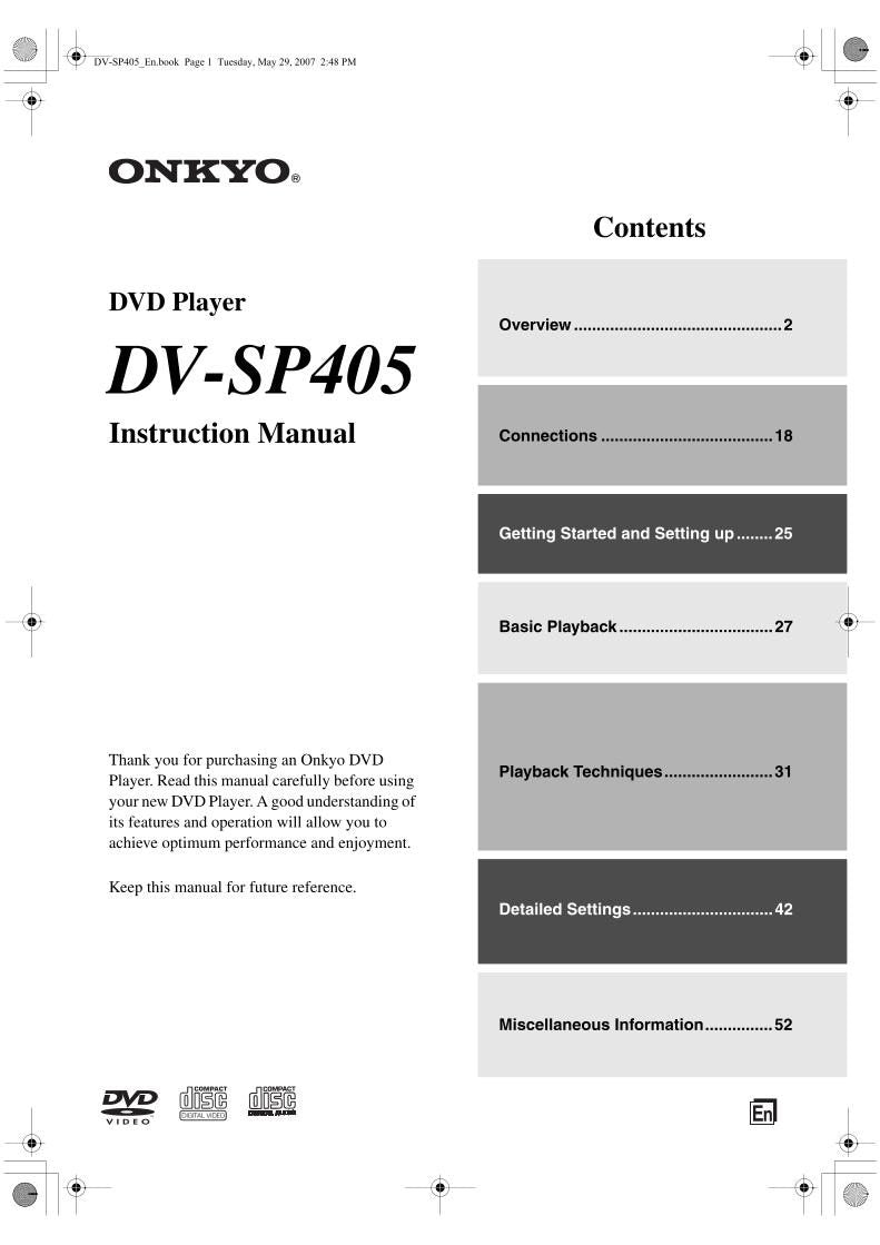 Onkyo DVSP405 DVD Player Operating Manual