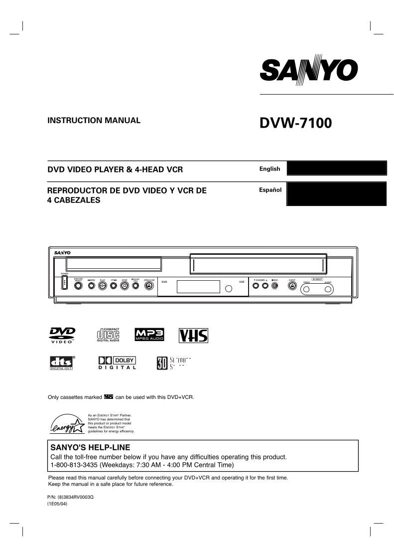 Sanyo DVW7100 DVD/VCR Combo Player Operating Manual