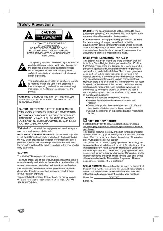 Sanyo DVW7100 DVD/VCR Combo Player Operating Manual