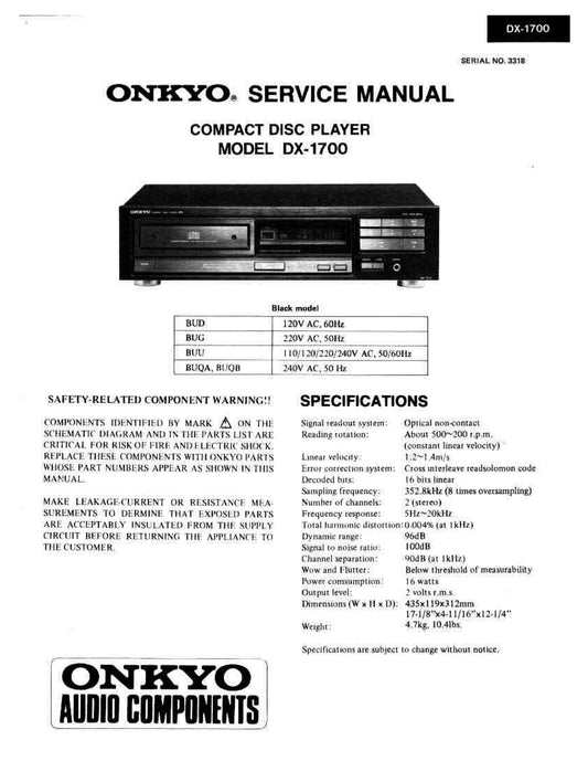 Onkyo DX-1700 CD Player Service Manual (Pages: 26)