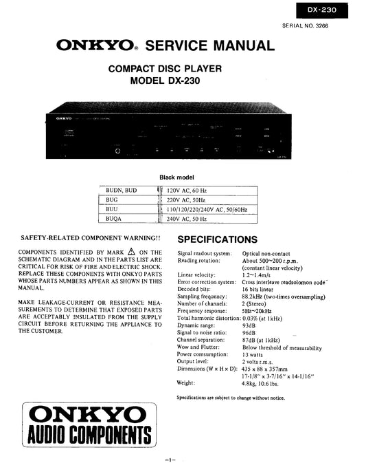 Onkyo DX-230 CD Player Service Manual (Pages: 34)