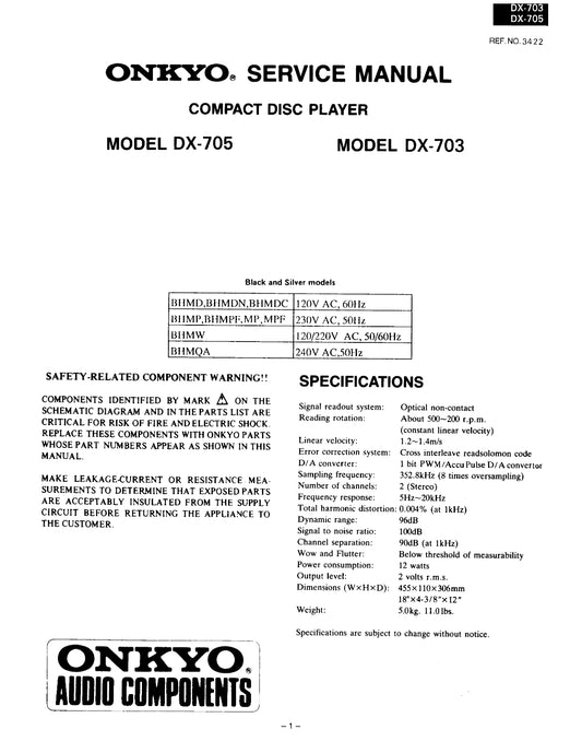 Onkyo DX-703 CD Player Service Manual (Pages: 28)