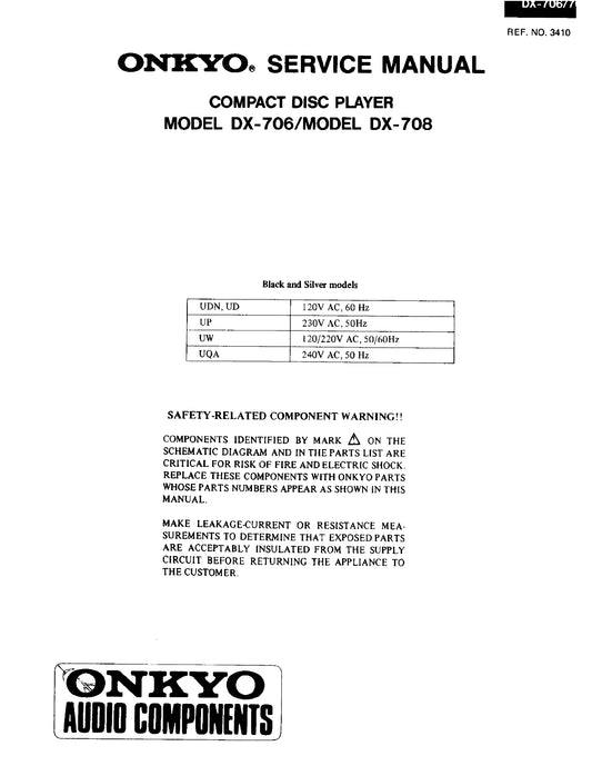 Onkyo DX-706 CD Player Service Manual (Pages: 40)