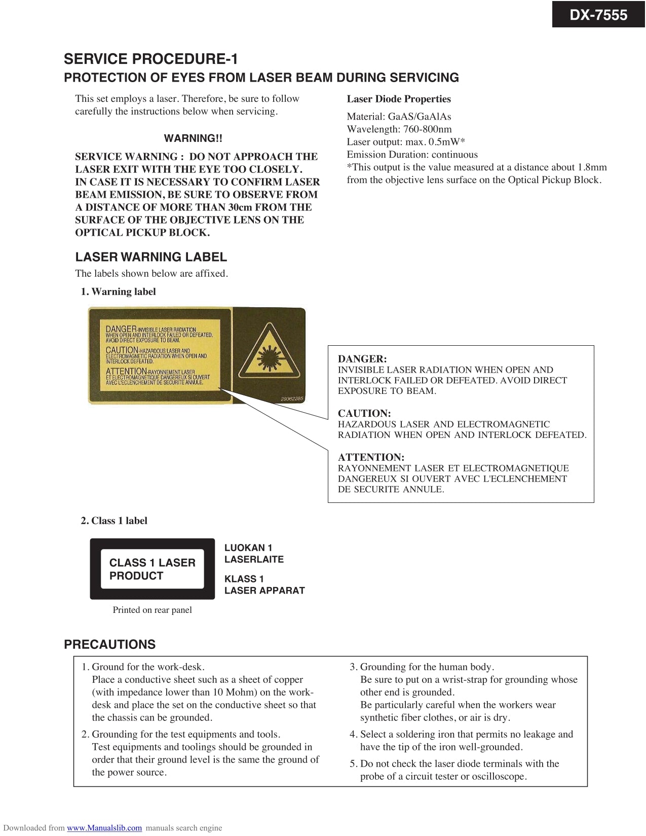 Onkyo DX-7555 CD Player Service Manual (Pages: 31)