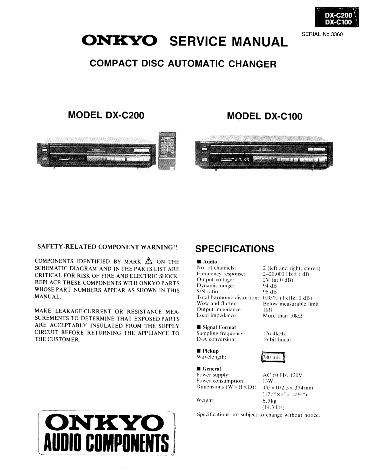 Integra DX-C100 & DX-C200 CD Player Service Manual (Pages: 18)