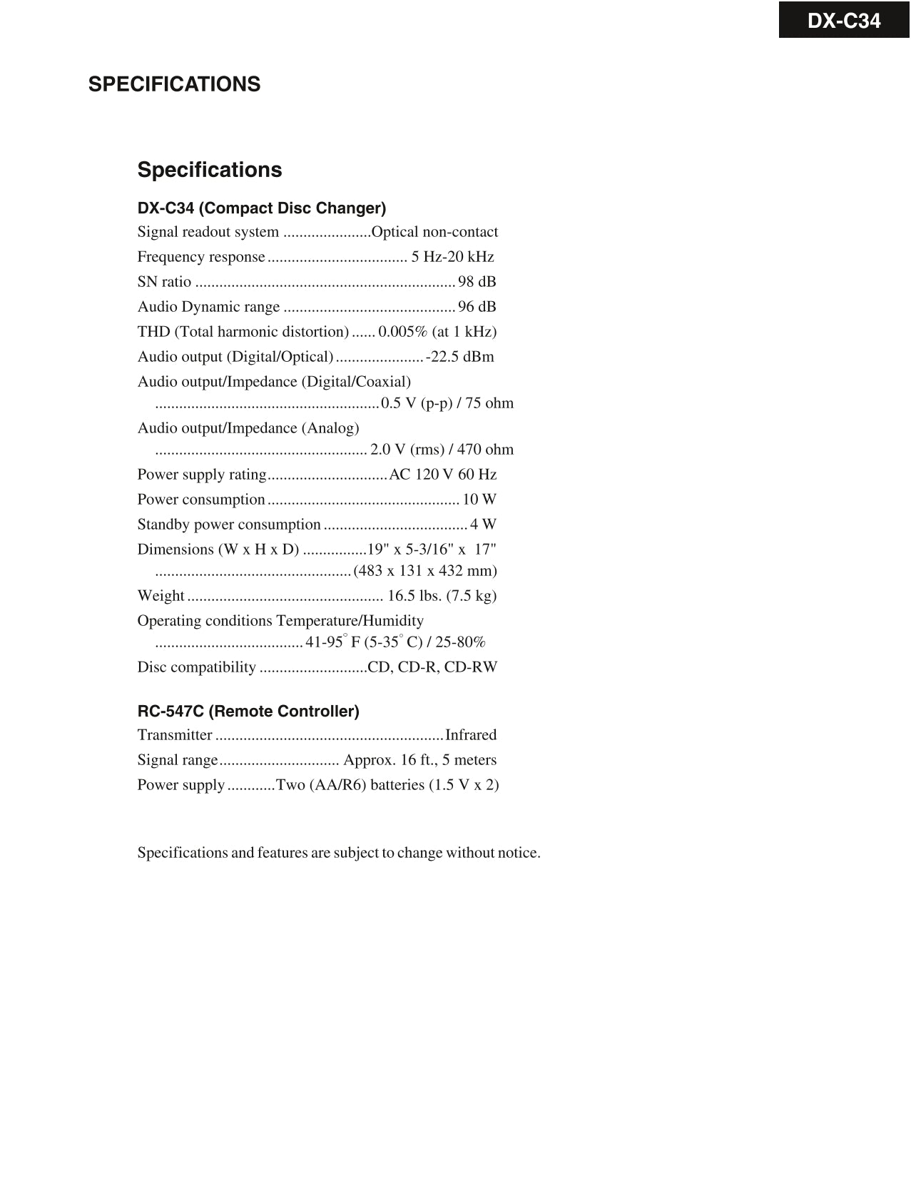 Onkyo DX-C34 CD Player Service Manual (Pages: 66)