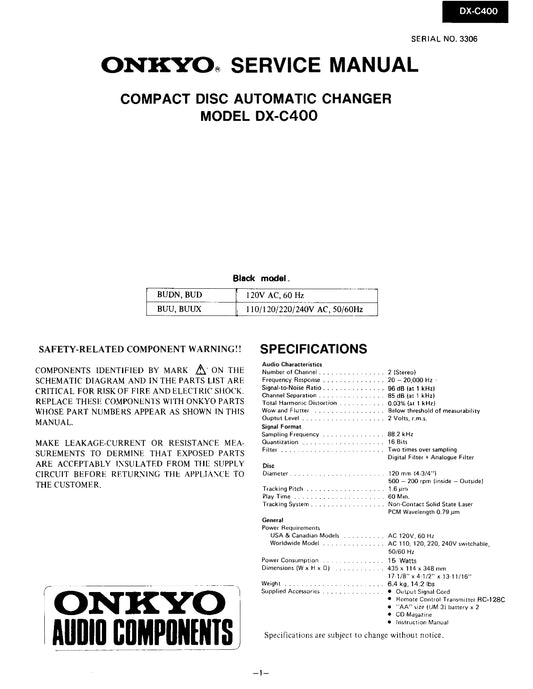 Onkyo DX-C400 CD Player/ Changer Service Manual (Pages: 36)