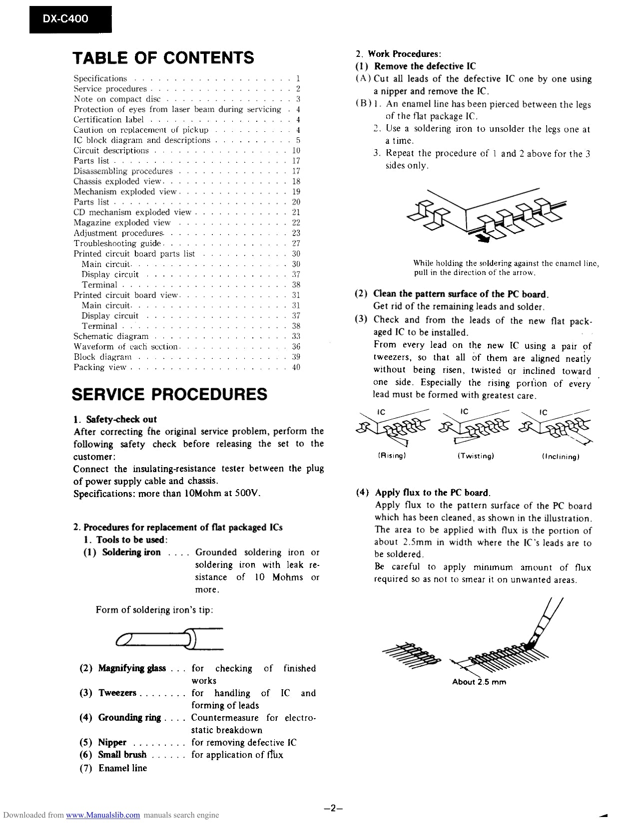 Onkyo DX-C400 CD Player/ Changer Service Manual (Pages: 36)