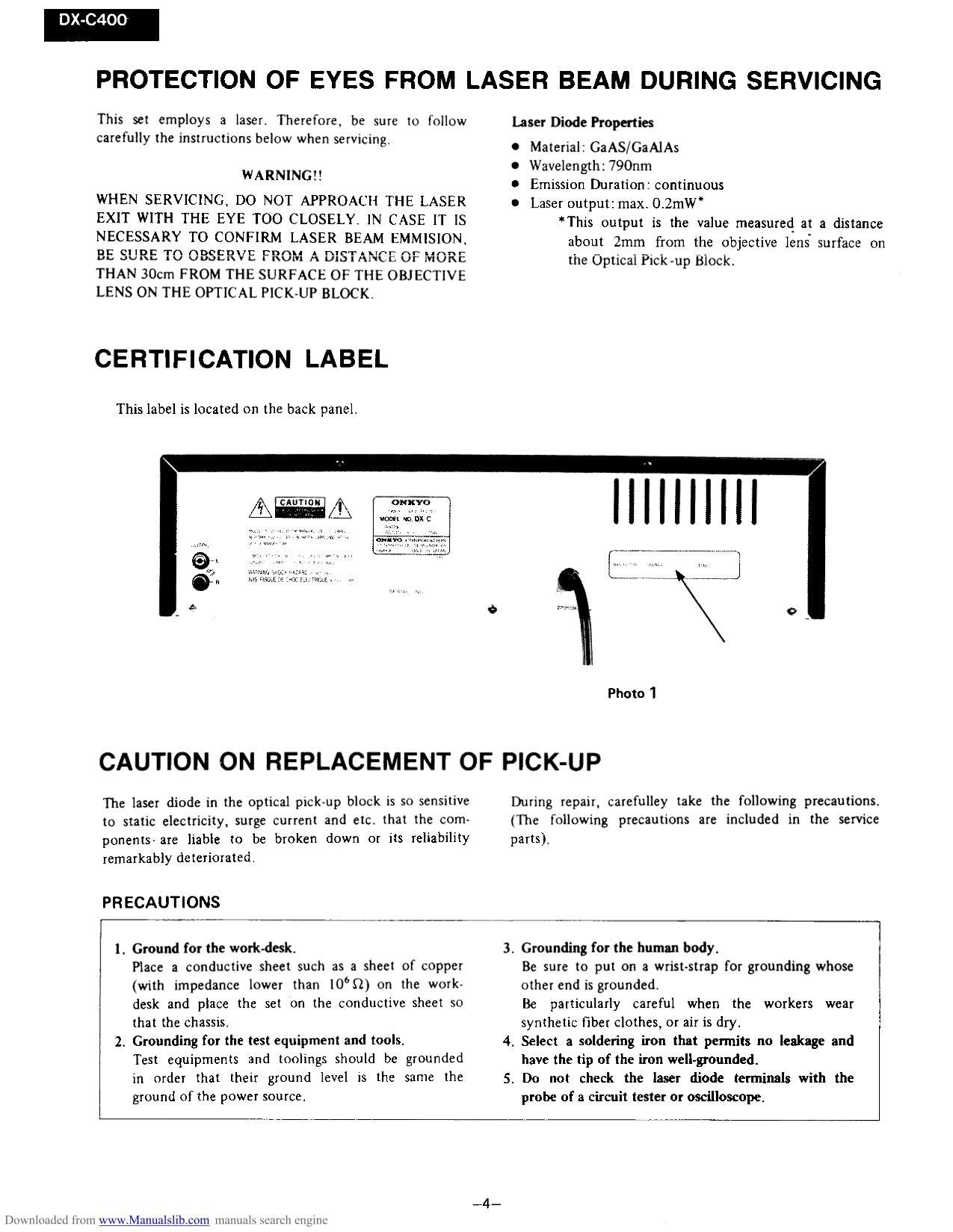 Onkyo DX-C400 CD Player/ Changer Service Manual (Pages: 36)