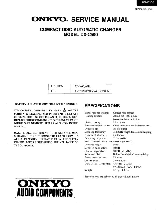 Onkyo DX-C500 CD Player/ Changer Service Manual (Pages: 29)
