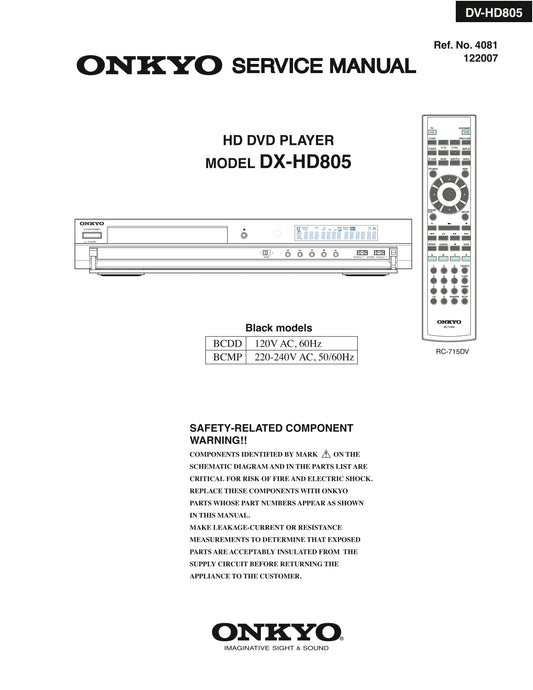 Onkyo DX-HD805 HD DVD Player Service Manual (Pages: 85)