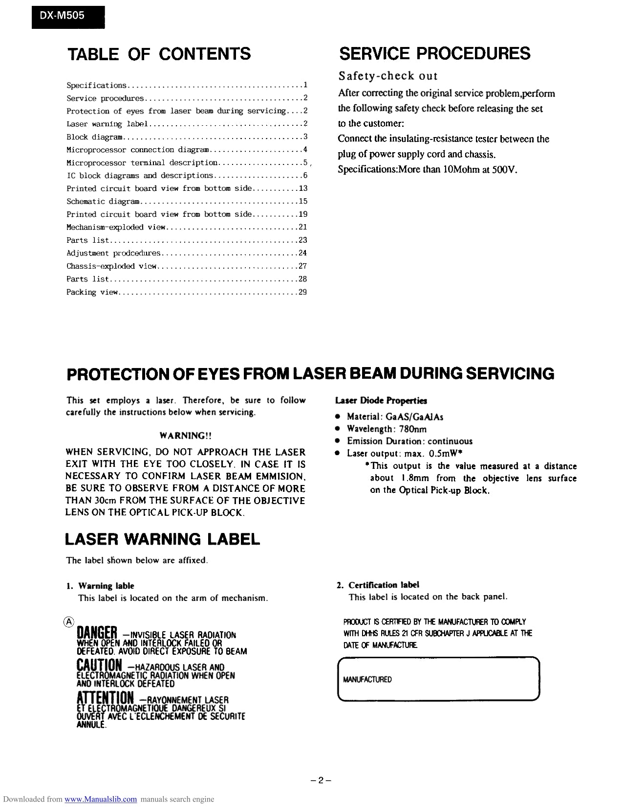Onkyo DX-M505 CD Player Service Manual (Pages: 24)