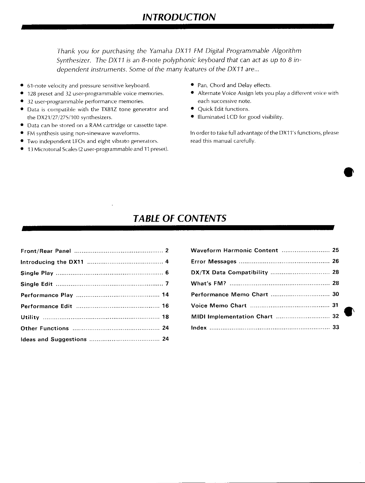 Yamaha DX11 Algorithm Synthesizer Owner/ User Manual (Pages: 36)