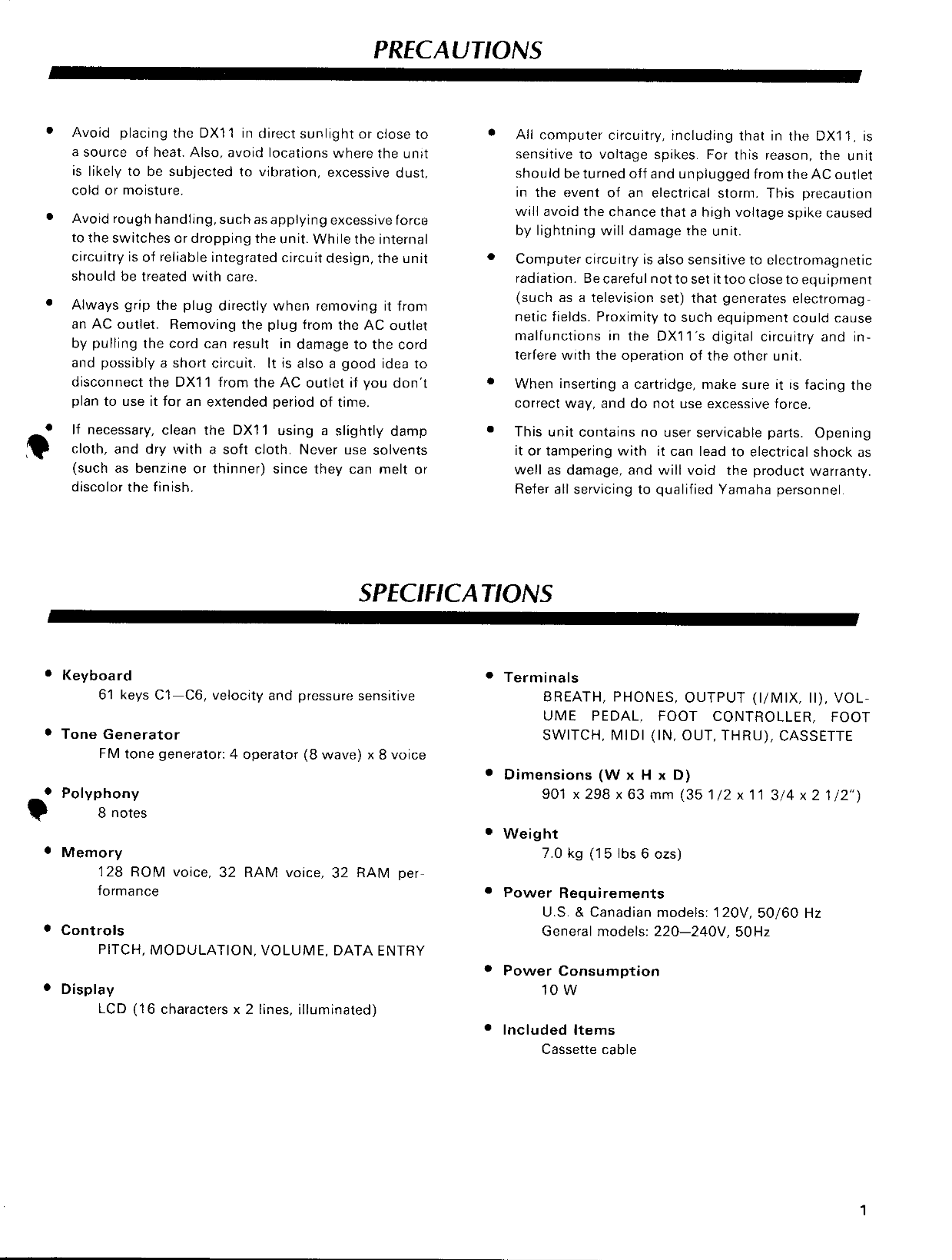 Yamaha DX11 Algorithm Synthesizer Owner/ User Manual (Pages: 36)