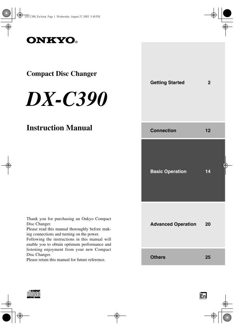 Onkyo DXC390 Audio/Video Receiver Operating Manual