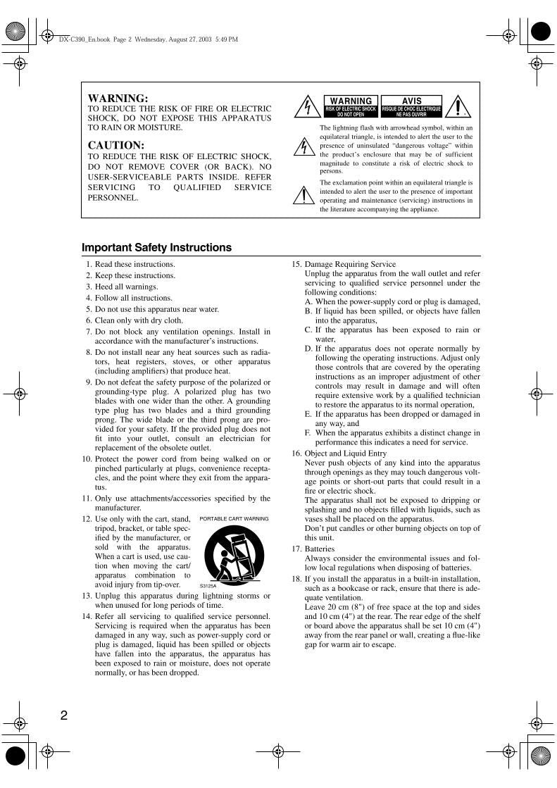 Onkyo DXC390 Audio/Video Receiver Operating Manual