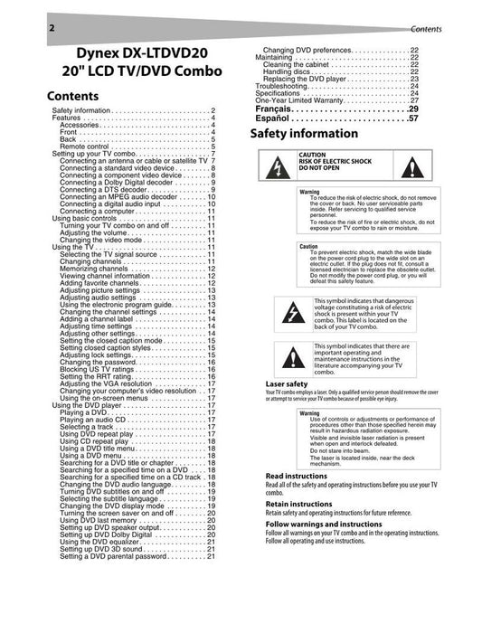 Dynex DXLTDVD20 TV/DVD Combo Operating Manual