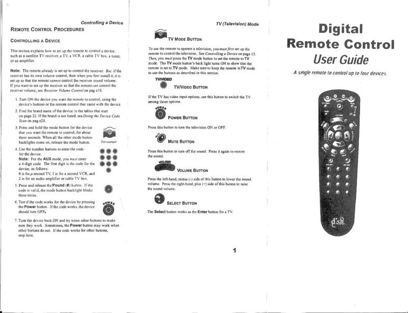 JVC Dish- Universal Remote Control Operating Manual