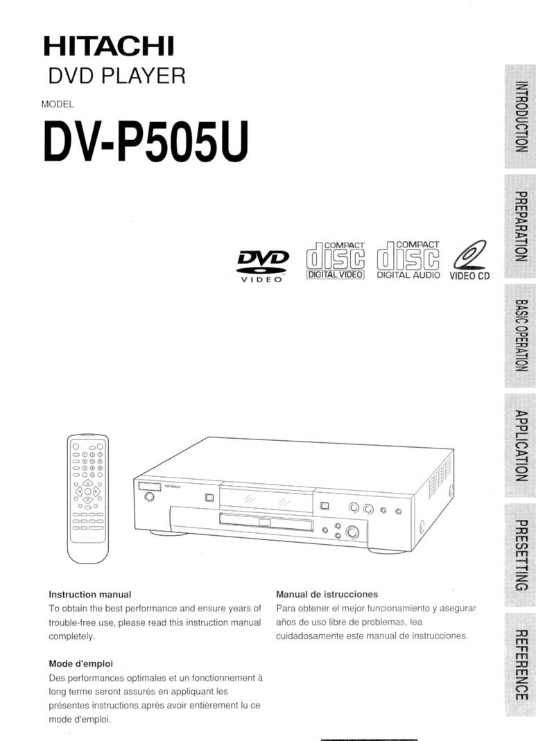 Hitachi DVP505U DVD Player Operating Manual