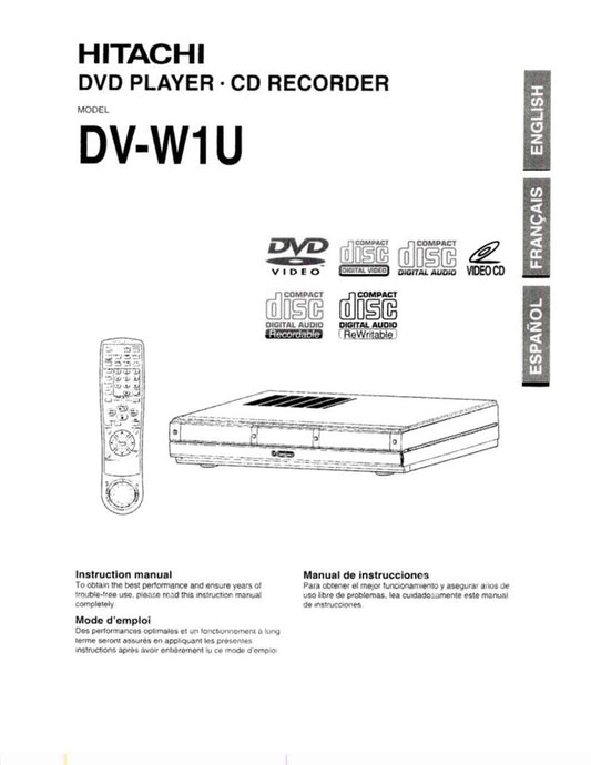 Hitachi DVW1U DVD Player Operating Manual