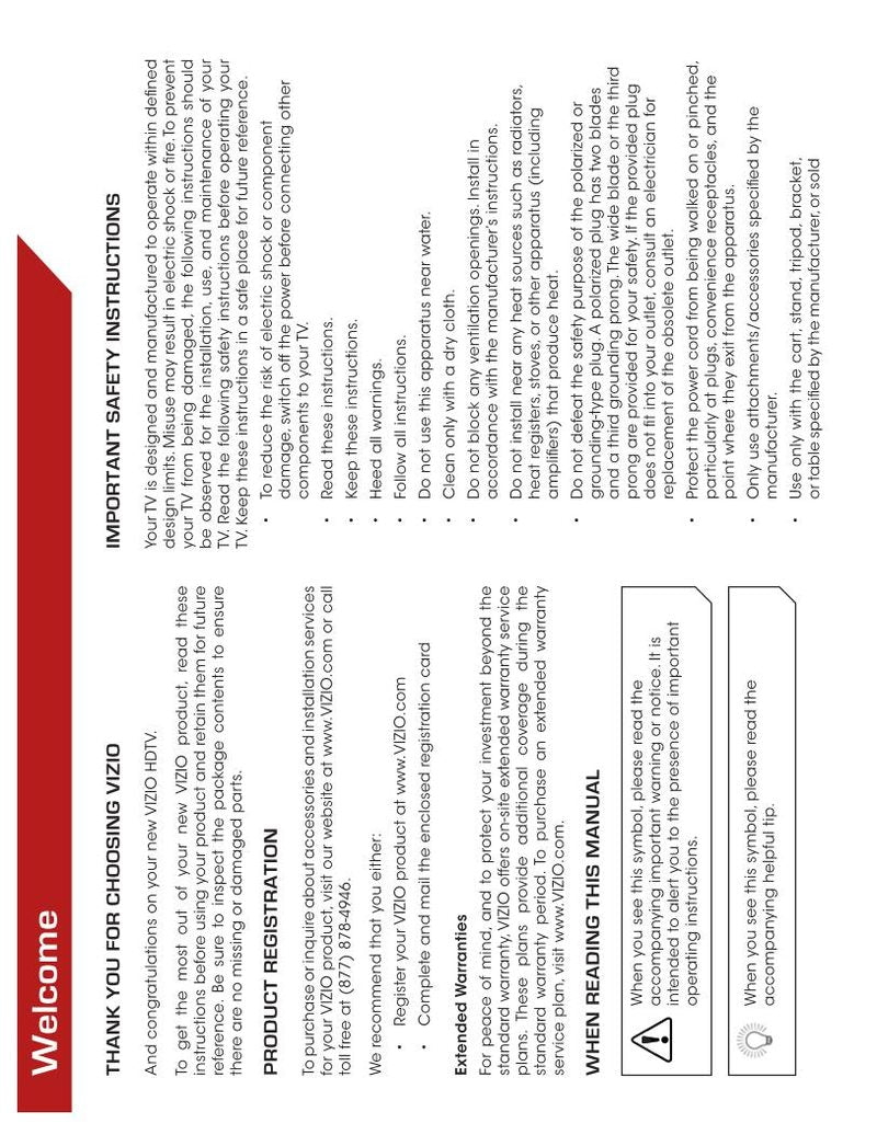 Vizio E191VA E221VA E261VA TV Operating Manual