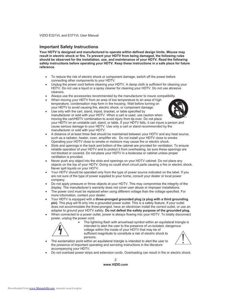 Vizio E321VL E371VL TV Operating Manual