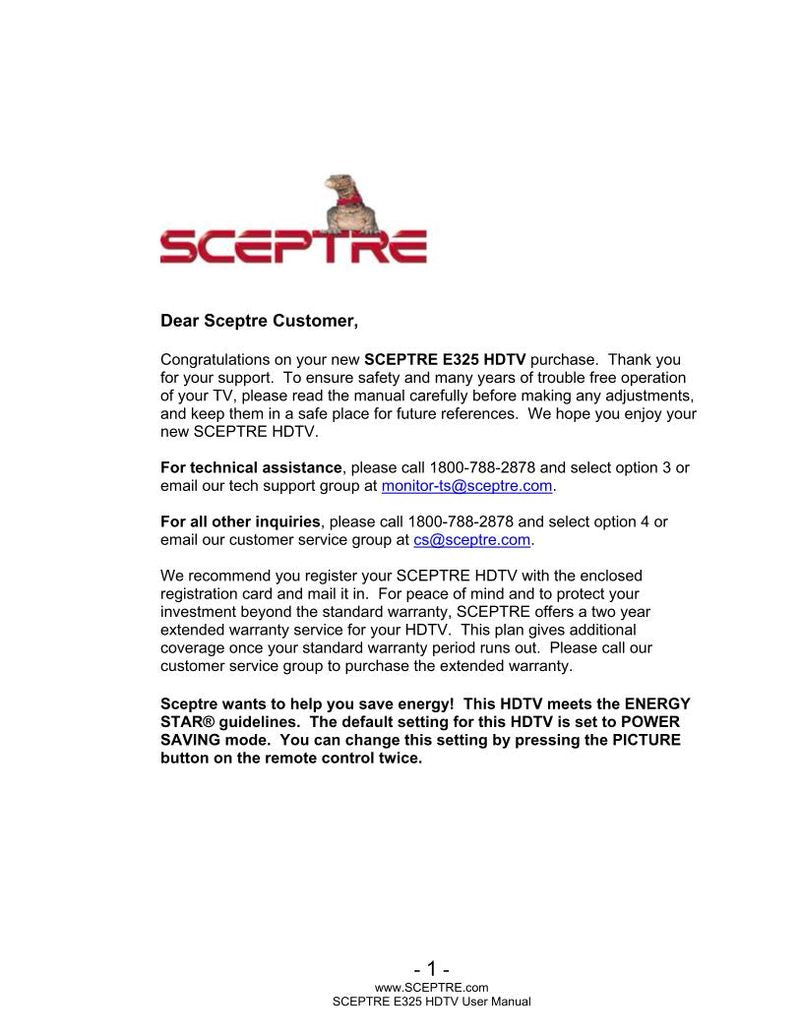 Sceptre E325BVHDCOM TV Operating Manual