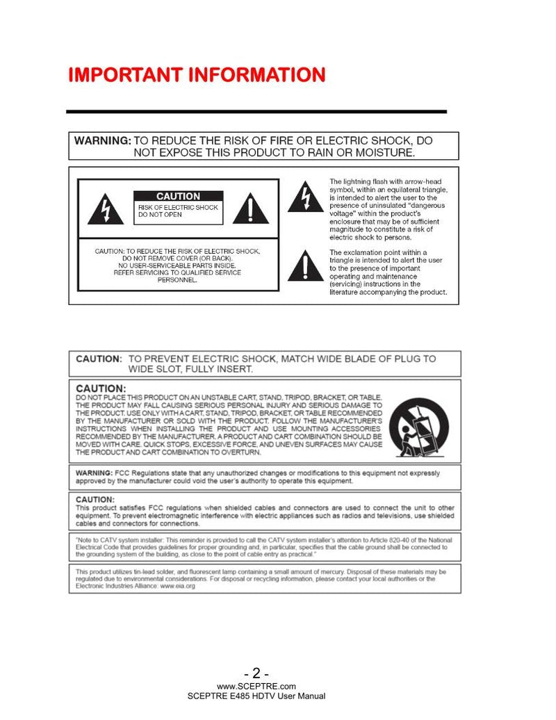 Sceptre E485BV-FMQR TV Operating Manual