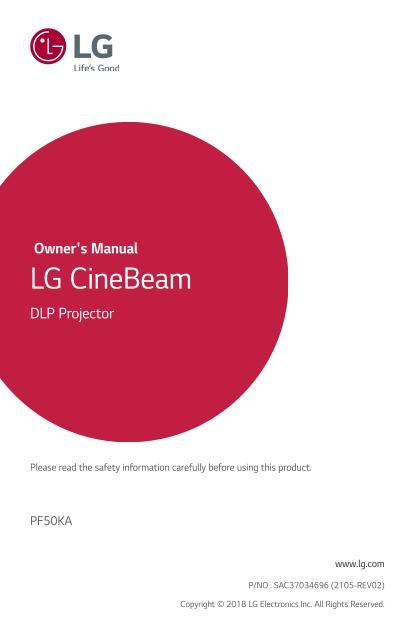 LG PF50KA Projector Operating Manual