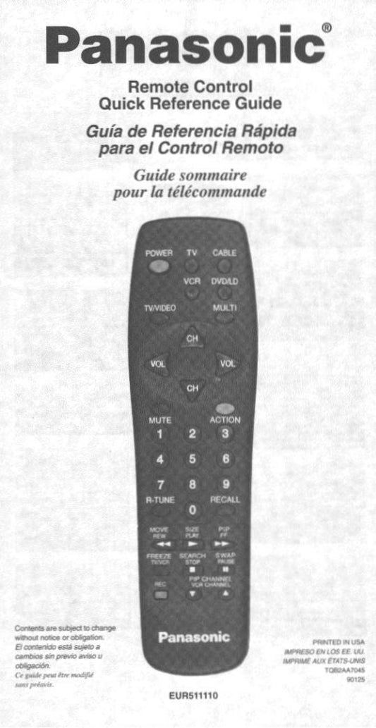 Panasonic EUR511110 Manual  Codes TV Operating Manual