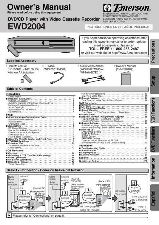 Emerson EWD2003 EWD2004 DVD/VCR Combo Player Operating Manual