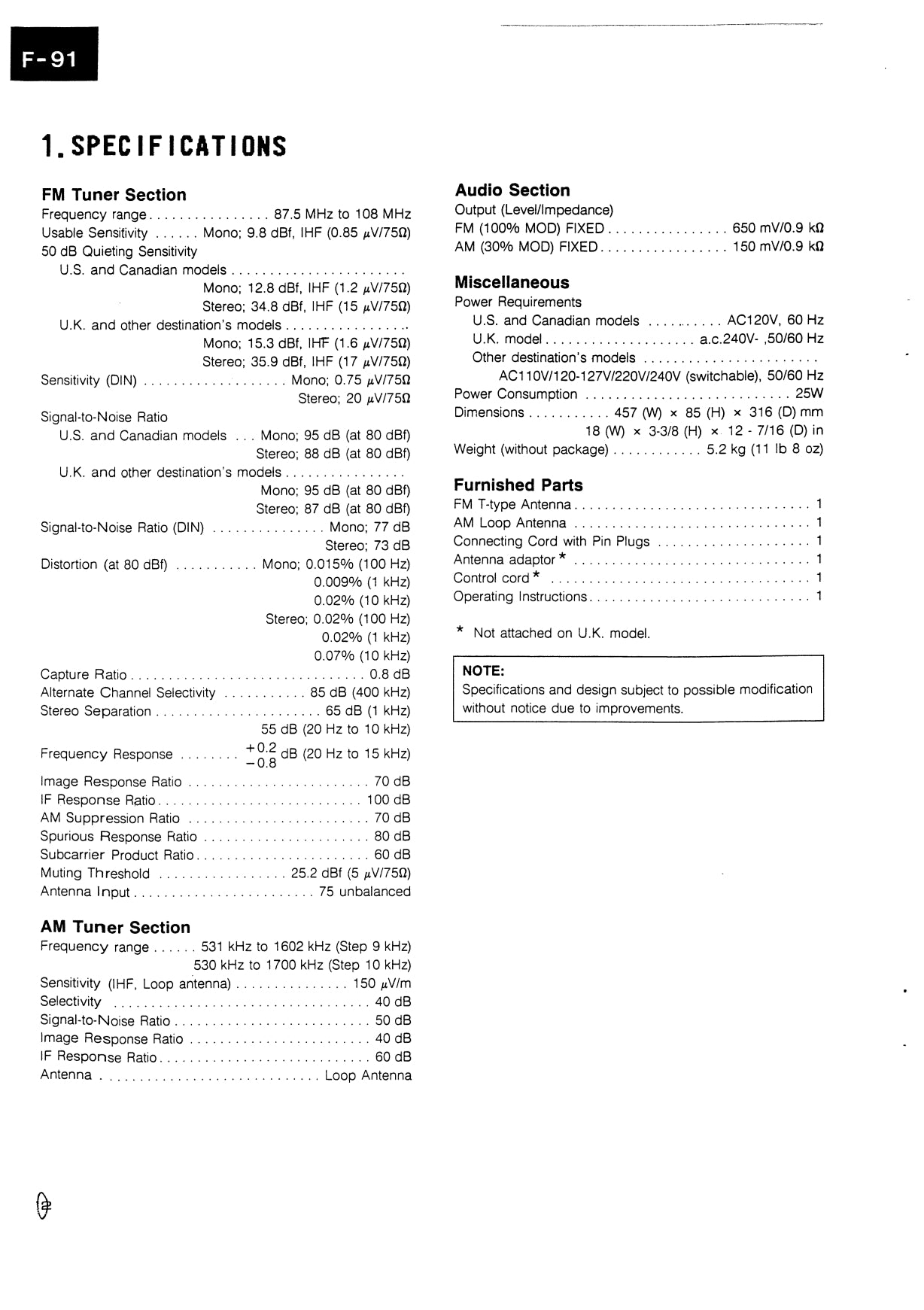 Pioneer F-91 AM/FM Digital Synthesizer Tuner Service Manual (Pages: 28)