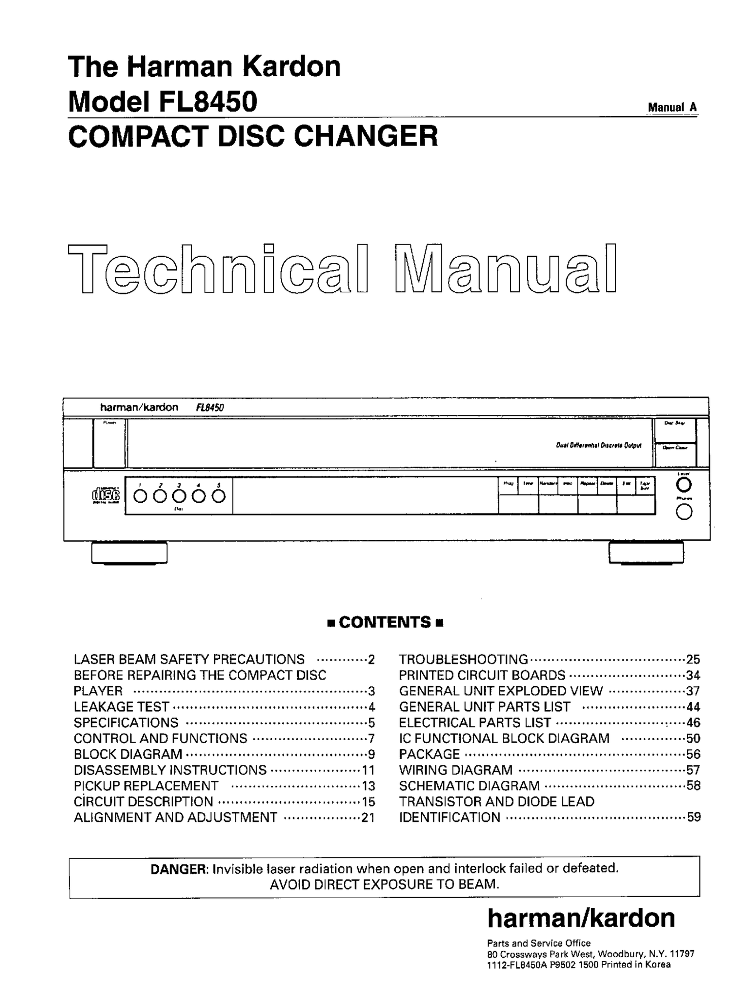 Harman/ Kardon FL8450 CD Player/ Changer Owner & Service Manual (Pages: 97)