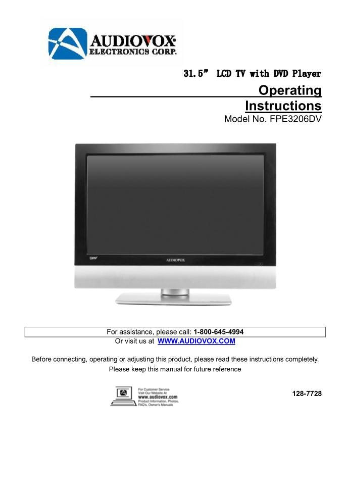 Audiovox FPE3206DVOM TV Operating Manual