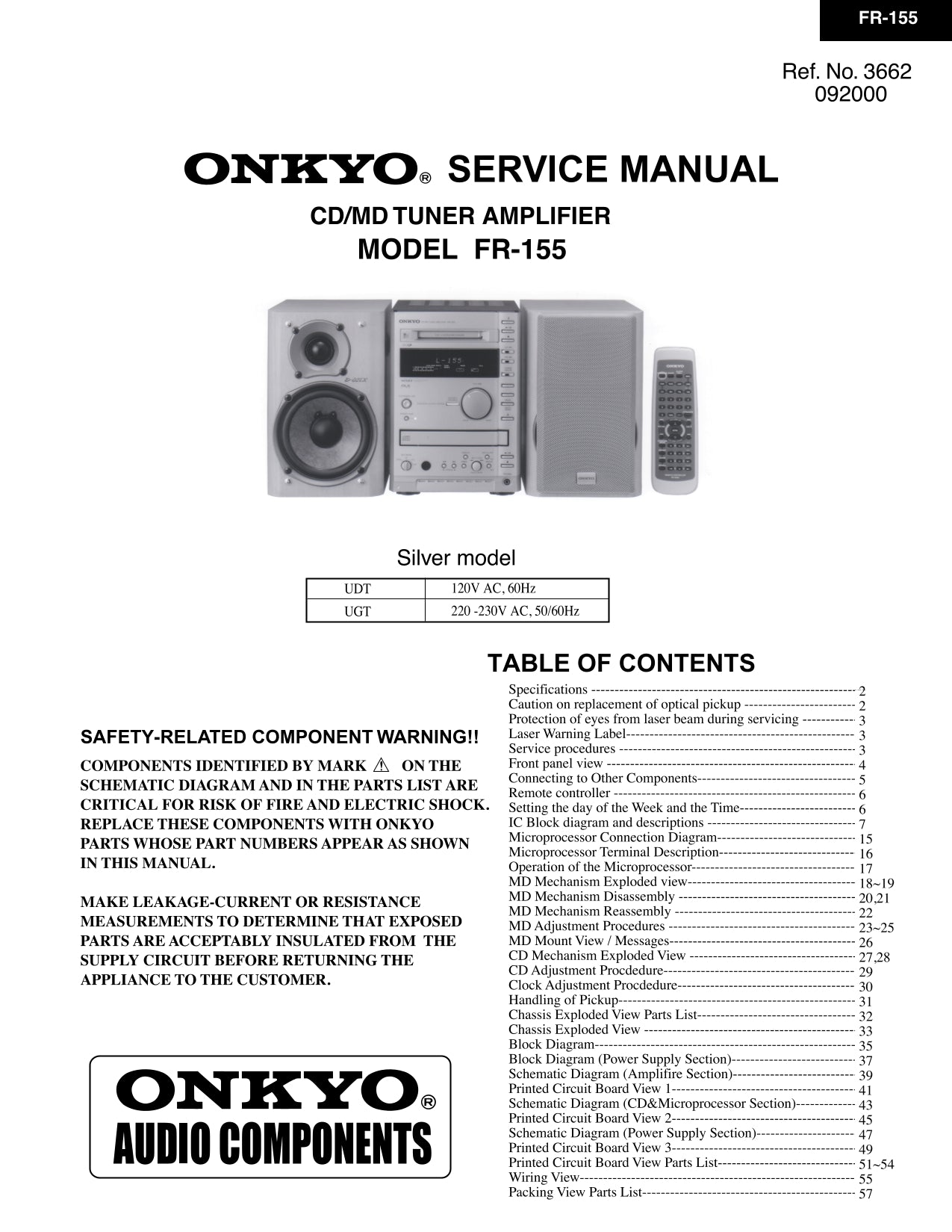 Onkyo FR-155 CD/ Tuner Amplifier Service Manual (Pages: 48)