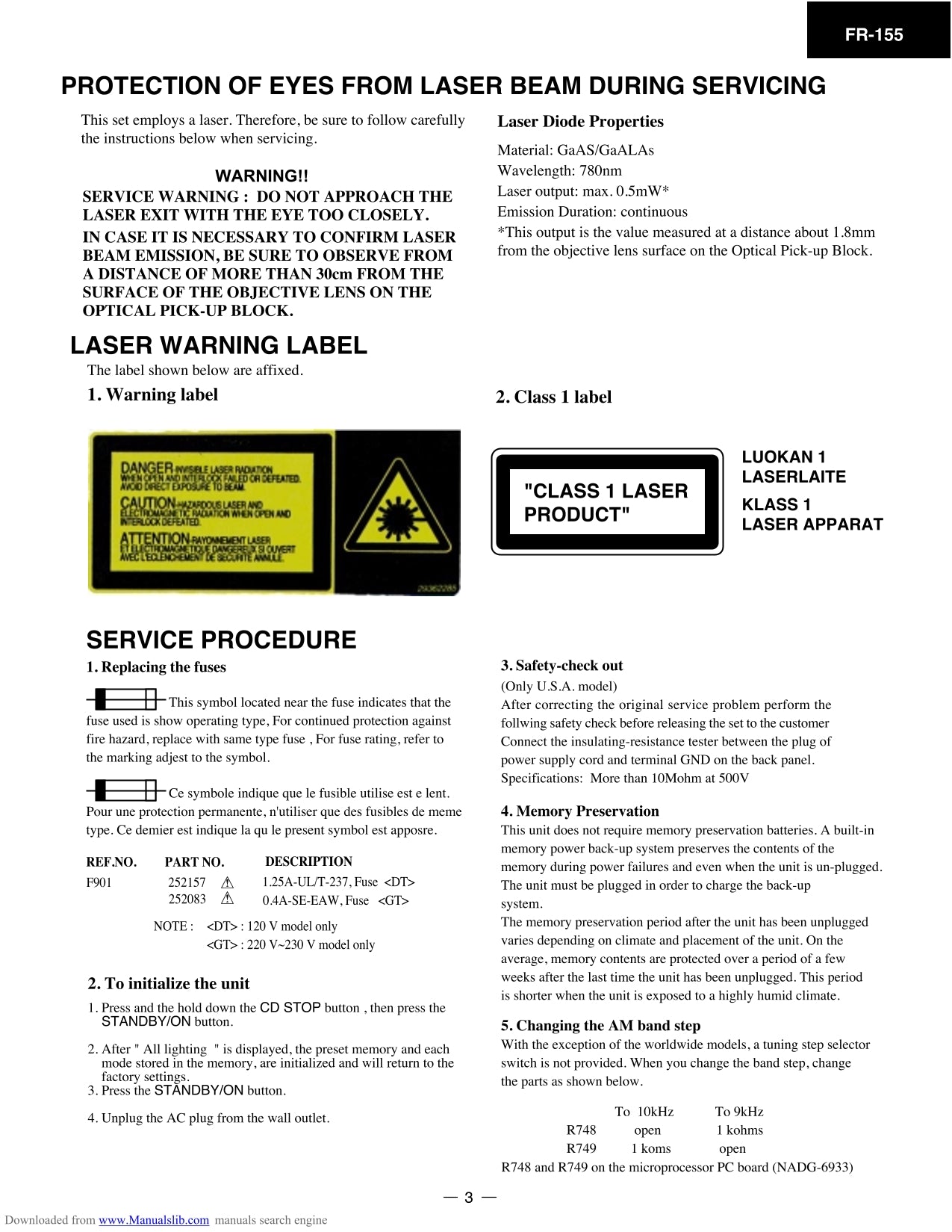 Onkyo FR-155 CD/ Tuner Amplifier Service Manual (Pages: 48)
