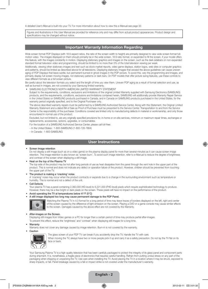 Samsung AA5900559AOM TV Operating Manual