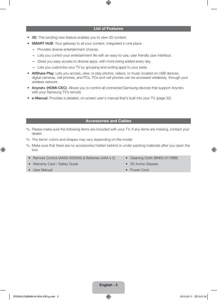 Samsung AA5900559AOM TV Operating Manual