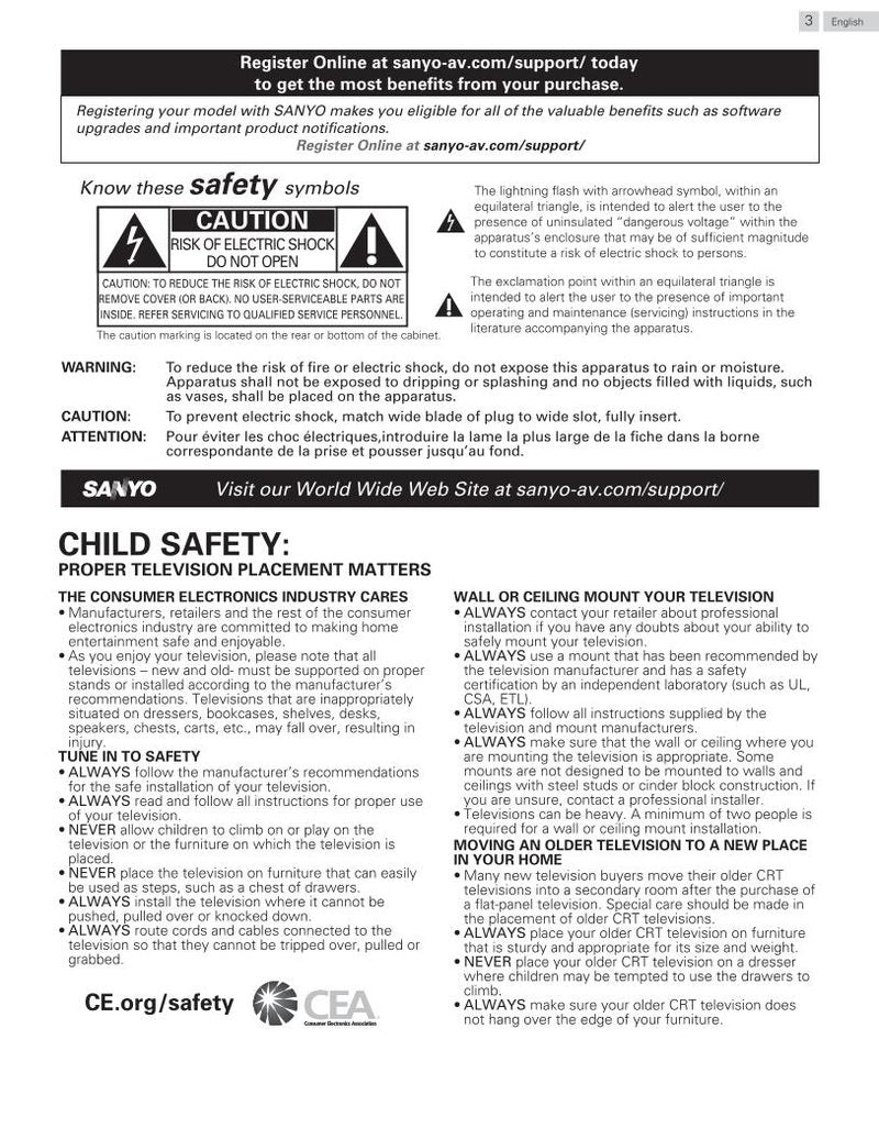 Sanyo FW50D36F TV Operating Manual