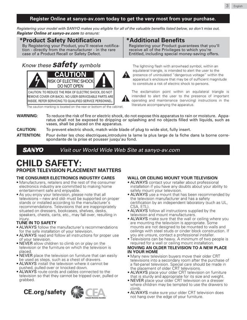 Sanyo FW55D25F TV Operating Manual