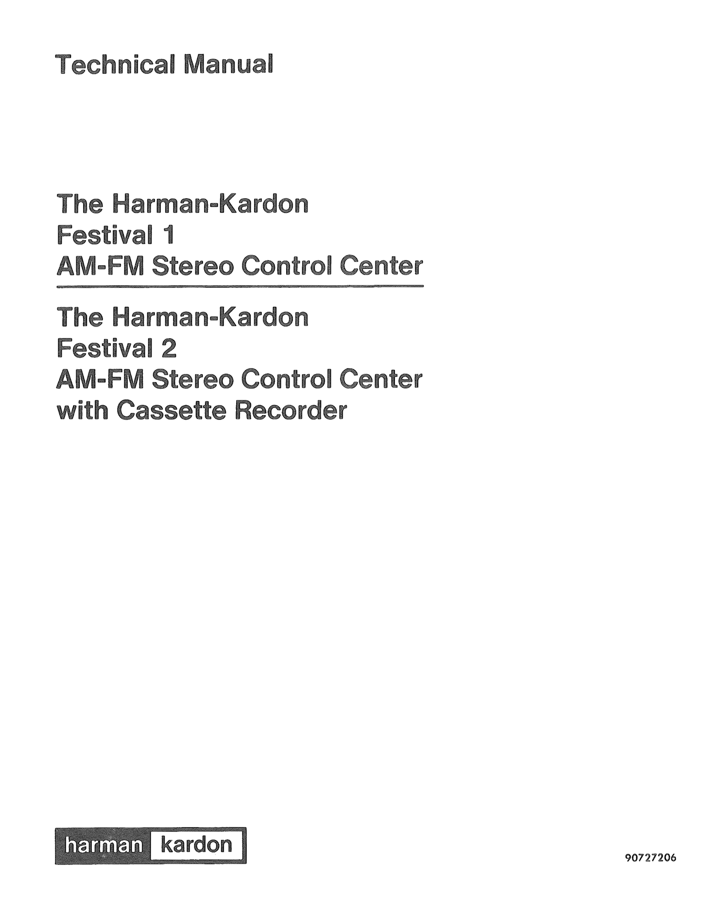 Harman/ Kardon Festival 1 & 2 AM/FM Stereo Control Center Service Manual (Pages: 23)