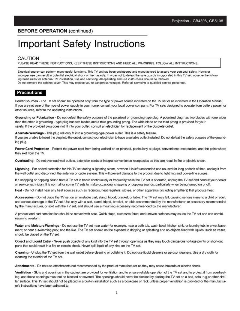 Apex GB4308OM TV Operating Manual