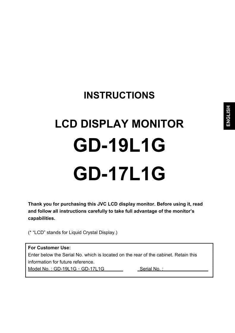 JVC GD17 L 1G 1GUA GD19 TV Operating Manual