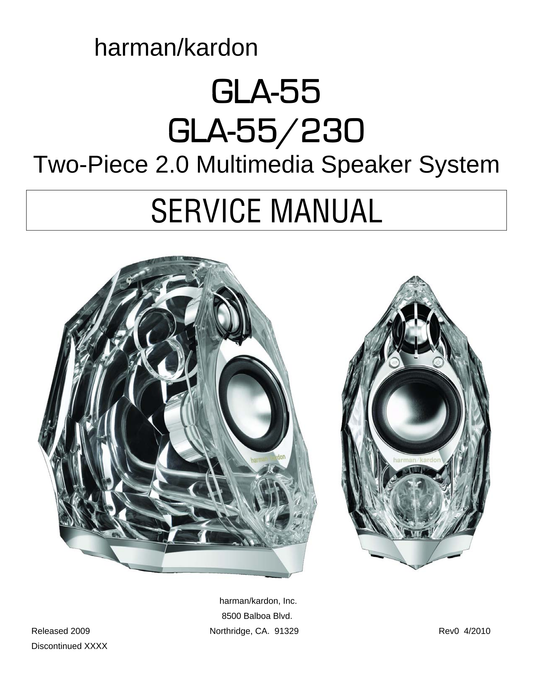 Harman/ Kardon GLA-55 & GLA-55/230 Speaker System Service Manual (Pages: 26)