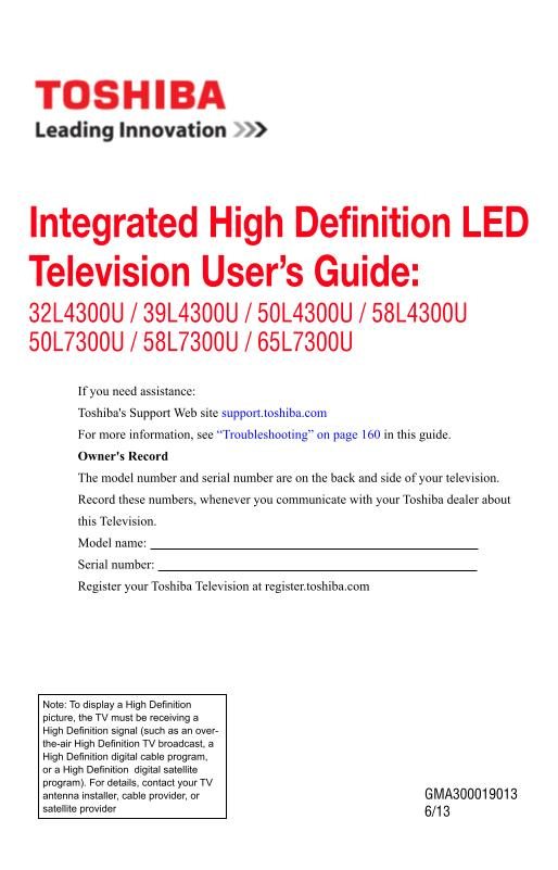 Toshiba 32L4300U 39L4300U 50L4300U TV Operating Manual