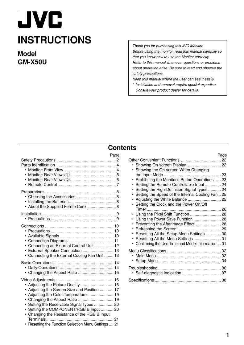 JVC GMX42UB GMX42UG GMX50U Monitor Operating Manual