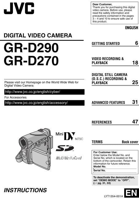 JVC GRD290 GRD270 Video Camera Operating Manual