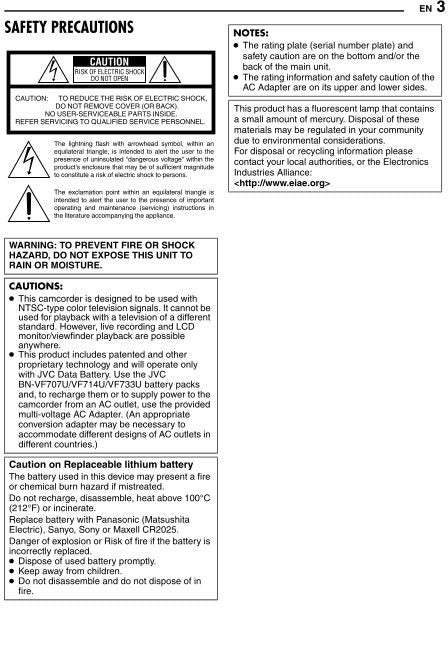 JVC GRD290 GRD270 Video Camera Operating Manual