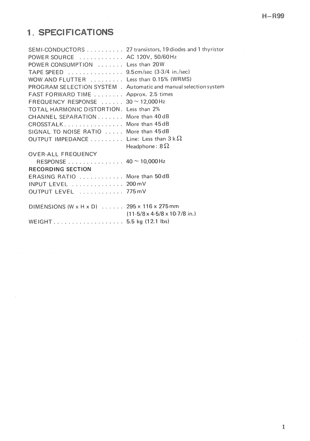 Pioneer H-R99 8 Track Stereo Recording Deck Service Manual (Pages: 25)