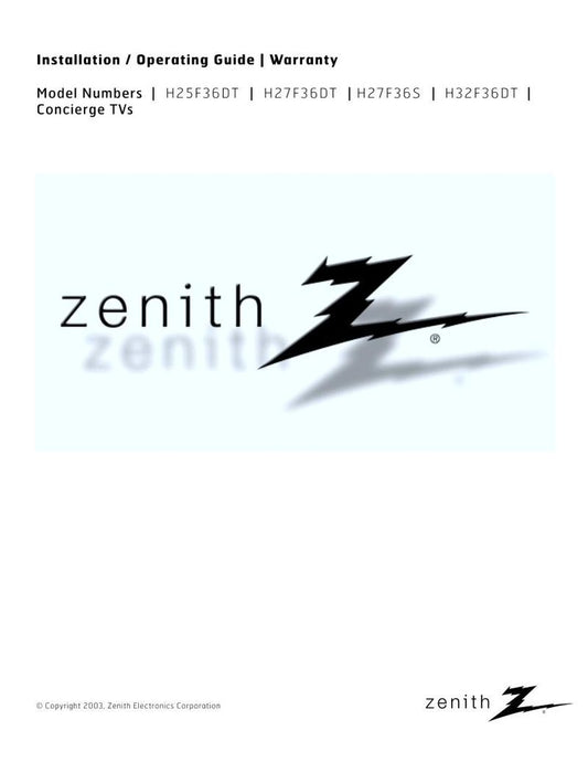 Zenith H25F36DT H27F36DT H27F36S TV Operating Manual